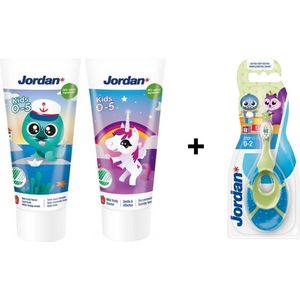 2 x Jordan Tandpasta Baby's & Jordan Tandenborstel Bijtring – Step 1 Baby 0-2 jaar