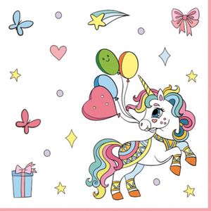 1 Pakje papieren lunch servetten - Colourful Unicorns - Eenhoorn - Kinderverjaardag - Feestje - 20 servetten - 33x33cm - Tafelaankleding - Decoratie - Decoupage