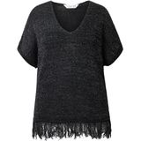 MIAMODA MIAMODA - Dames - Gebreid shirt oversized glittereffect gerafelde zoom - Zwart - Maat 42+