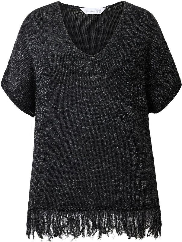 MIAMODA MIAMODA - Dames - Gebreid shirt oversized glittereffect gerafelde zoom - Zwart - Maat 42+