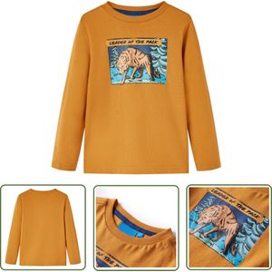 vidaXL Langmouwig Hemd - Kinderhemd - Kindershirt met lange mouwen 92 donkerokerkleurig - Meisjeshemd - Jongenshemd - Donsblauw Hemd