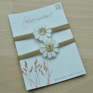 Haarelastiekjes Loes by 1993 - madelief bloem met gouden kern - haaraccessoires - 2 haarelastiekjes