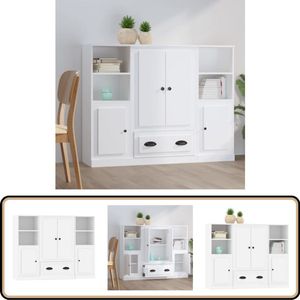 vidaXL Hoge kasten wit - set van 3 Hoge Kast - Witte Kast - Houten Kast - Scandinavisch Design - Opbergkast