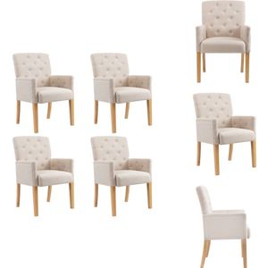vidaXL Eetkamerstoel - Eetkamerstoelen - Dinerstoel - Dinerstoelen - Eetkamerstoelen 4 st met armleuningen stof beige