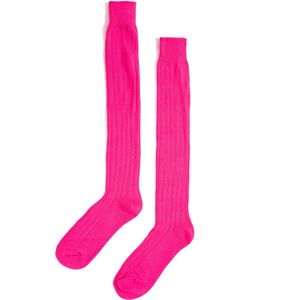 KIMU Sokken Neon Roze Gebreid - Maat 39 40 41 42 43 44 45 46 - Dames Heren Unisex - Neon Roze Fluor UV Lange Kniekousen Voetbalsokken Sportsokken Kniesokken Gebreide Kousen Sinterklaas Kado