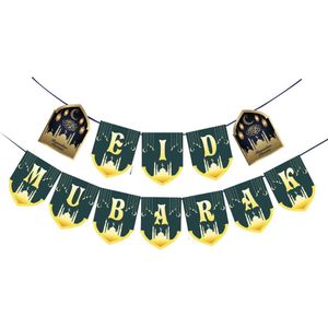 Ramadan Slinger Versiering | Eid Mubarak Decoratie Vlaggenlijn | Suikerfeest Helium Party Feest Slingers - Goud / Groen