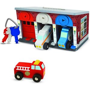 Melissa & Doug Houten garage met sleutels en reddingsvoertuigen