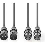 Nedis Gebalanceerde Audiokabel - 2x XLR 3-Pins Male - 2x XLR 3-Pins Female - Vernikkeld - 0.50 m - Rond - PVC - Donkergrijs - Kartonnen Sleeve