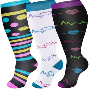 3-pack grote compressiekousen voor mannen en vrouwen, met verbrede kuit- en kniekousen ter bevordering van de bloedsomloop (3XL)