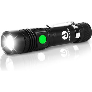 Apeiron LED Zaklamp Met Oplader - Oplaadbaar - Inzoombaar - Licht - Focus - Militaire Zaklamp - Waterdicht - Werkt Op Batterij & USB Oplaadbaar