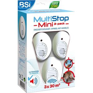 BSI - Multistop Mini 3-pack - Ultrasone Ongedierteverjager - Ongediertebestrijding - Onhoorbaar voor mens - Bereik tot 30 m² - 3 stuks