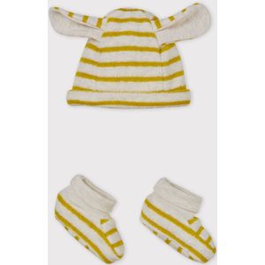 Petit Bateau - Baby Muts en Sloffen Set - Geel Gestreept - 6M