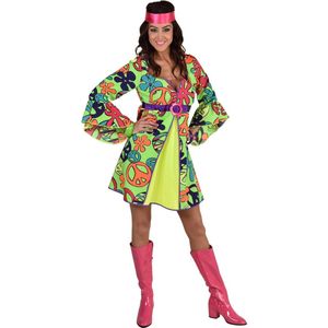 Magic By Freddy's - Hippie Kostuum - Neon Peace Maker Peggy - Vrouw - Groen - XXL - Carnavalskleding - Verkleedkleding