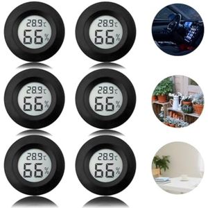 Selbro ® Digitale Hygrometer en Thermometer voor Binnenruimtes - 6 Stuks LCD Mini Luchtvochtigheidsmeter, ℃/℉ Kamerthermometer, Geschikt voor Broeikas, Kelder, Babykamer - Zwart, Rond