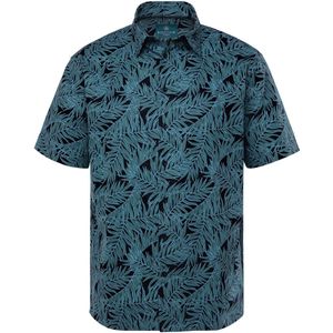 Boston Park - Heren - Boston Park Linnenmix-overhemd korte mouw bloemenprint - Navy blauw - Maat L
