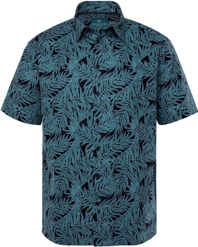 Boston Park - Heren - Boston Park Linnenmix-overhemd korte mouw bloemenprint - Navy blauw - Maat L