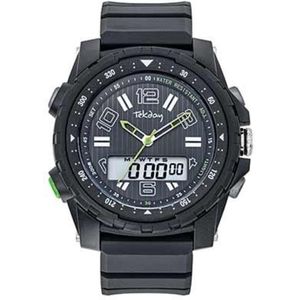 Tekday-Horloge-Digitaal/Analoog-Stopwatch-Alarm-Verlichting-Datum-Zwart-Silicone Band-49MM