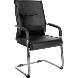 CLP Hobart Eetkamerstoel - Bezoekersstoel - Met armleuning - Verchroomd frame - zwart Kunstleer