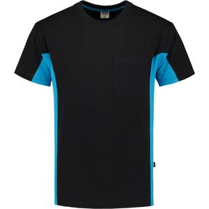Tricorp T-shirt Bicolor Borstzak 102002 Zwart / Turquoise - Maat XS