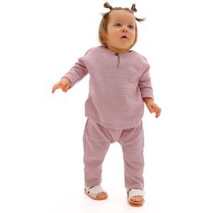 RobyKris Baby Shirt - Katoenen mousseline - Poederroze - Maat 62-68