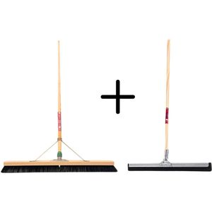 Synx Tools Paardenhaar 80cm + Vloertrekker 35cm met Steel 150cm - Kamerveger – Vloerreiniger – Moppen – Zachte binnenbezem met steel 160cm