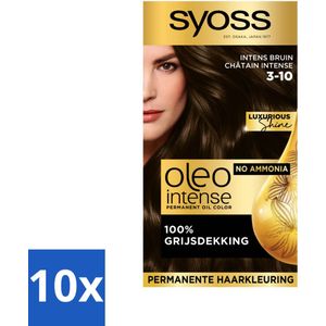 10 x SYOSS - Oleo Intense 3-10 - Haarverf - Permanente Haarkleuring - Intense Bruin - Langdurige Kleur - Haarverf - Permanent Haarkleuring - Intense Bruin - Ammoniakvrije Haarkleuring - Grijsdekking