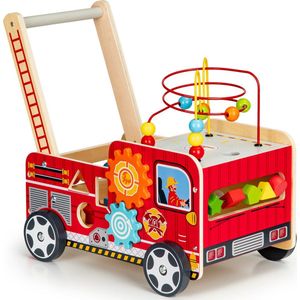 Loopwagen - brandweer - hout - 46 x 28 x 41,5 cm - rood