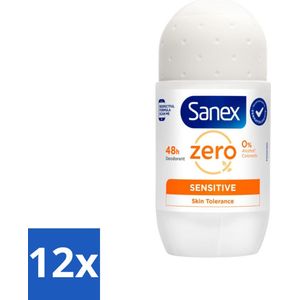 Sanex - Deodorant - Roller - Zero% - Sensitive - Zonder Alcohol & Parabenen - 50 ml - Voordeelverpakking - 12 stuks