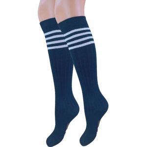 Kinder Kniekous - Rib - Retro - Blauw/Wit - Maat 39-42