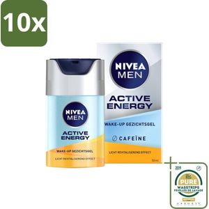 10 x NIVEA MEN - Active Energy - Wake-up Gezichtsgel met Cafeïne - 50 ml - Grootverpakking - Cafeïne - Energie - Gezichtsgel - Huidverfrissing - Droge Huid