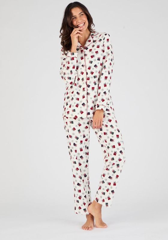 DAMART - Pyjama - Beige - Katoenen Flanel - Lange Mouwen