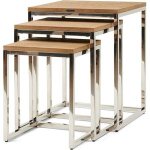 Riviera Maison Nomad End Table - S/3 - Bijzettafel - Eikenhout, RVS - Bruin