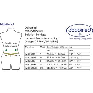 OBBOmed - Buikriem Bandage - Orthopedische Brace met extra metalen ondersteuning - Maat M - MB 2530M