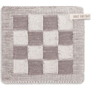 Knit Factory Gebreide Pannenlap Block - Pannenlappen gemaakt van 50% katoen & 50% acryl - Blokken motief - Traditionele look - 1 stuk - Ecru/Taupe - 23x23 cm