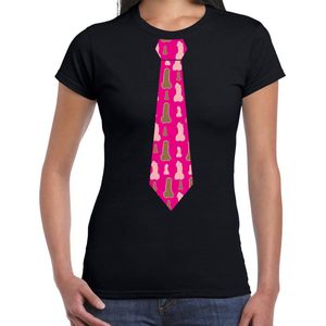 Bellatio Decorations vrijgezellenfeest stropdas t-shirt met piemels - dames - zwart XL