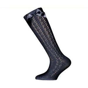 Ewers Donkerblauwe Kniekousen met Strik - Luxe Meisjessokken voor Feestjes, Bruiloften & Communie - Maat 19/22