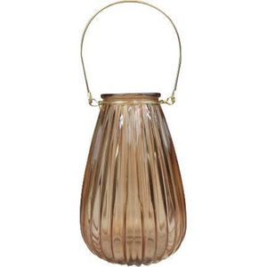 Lantaarn / Windlicht Met Strepen Motief BIRGIT - Bruin - Glas - ø 8 x h 21 cm