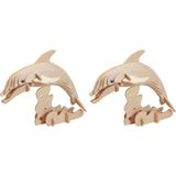 2x stuks houten dieren 3D puzzel dolfijn - Speelgoed bouwpakket 23 x 18,5 x 0,3 cm.