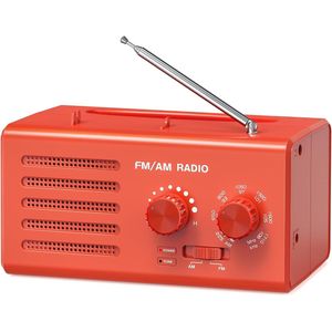 Draagbare noodradio - AM/FM met uitstekende ontvangst, ge茂ntegreerde luidspreker, koptelefoonjack, USB, Pillen, Geschikt voor huis, buiten, nood (Rood)