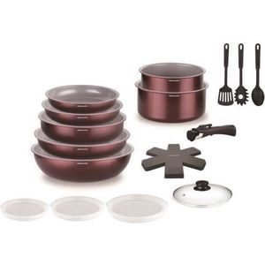Kookgerei - Alle warmtebronnen inclusief inductie - ARTHUR MARTIN - AM2503 - Aluminium - 18 delig - Afneembare handgreep