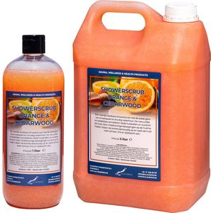 Showerscrub Sweet Orange & Cedarwood 1 liter + 5 liter - verfrissende scrubgel - exfoliërende bodyscrub - voordeelverpakking- navulling