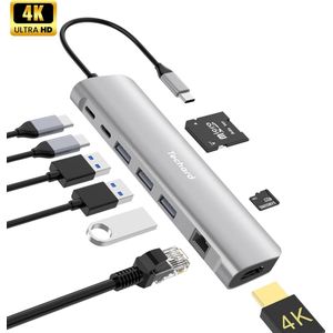 Techard USB-C-Hub 9-in-1 Docking Station USB Splitter Laptop - 4K HDMI - USB-A - USB-C 100W - Ethernet - (Micro) SD - 2025 Model