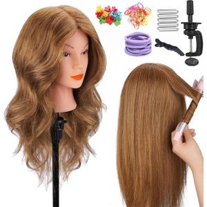 18"" Echt Haar Kappershoofd met Accessoires en Tafelhouder - 45cm Lang