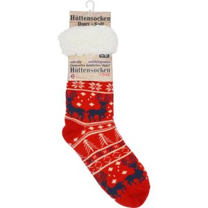HUISSOKKEN-HOMESOCKS-ANTISLIP-1 MAAT- ROOD MET RENDIER-HUTTENSOCKEN