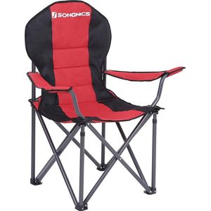 SONGMICS Campingstoel, inklapbaar, klapstoel, comfortabele met schuim beklede zitting, met flessenhouder, hoog belastbaar, max. belastbaarheid 250 kg, outdoor stoel, rood GCB06BK