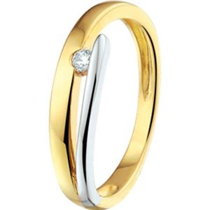 Ring - Bicolor Goud Geel/Wit - Zirkonia - Gepolijst - Voor Dames