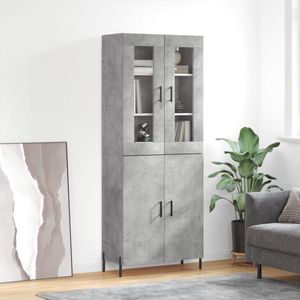The Living Store Hoge kast - Betongrijs - 69.5 x 34 x 180 cm - Duurzaam materiaal - voldoende opbergruimte - praktische deuren - metalen voeten