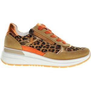 Sleehaksneaker - Beige/Luipaard/Oranje - Dierenprint - Ritssluiting/Vetersluiting