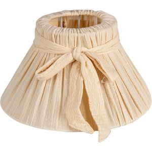 HAES DECO - Lampenkap - Natural Cosy - beige met strikje - formaat Ø 22x12 cm, voor Fitting E27 - Tafellamp, Hanglamp