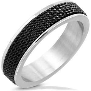 Amanto Ring Akram Black - 316L Staal - Mesh Band - 6 mm - Maat 66 -21mm
